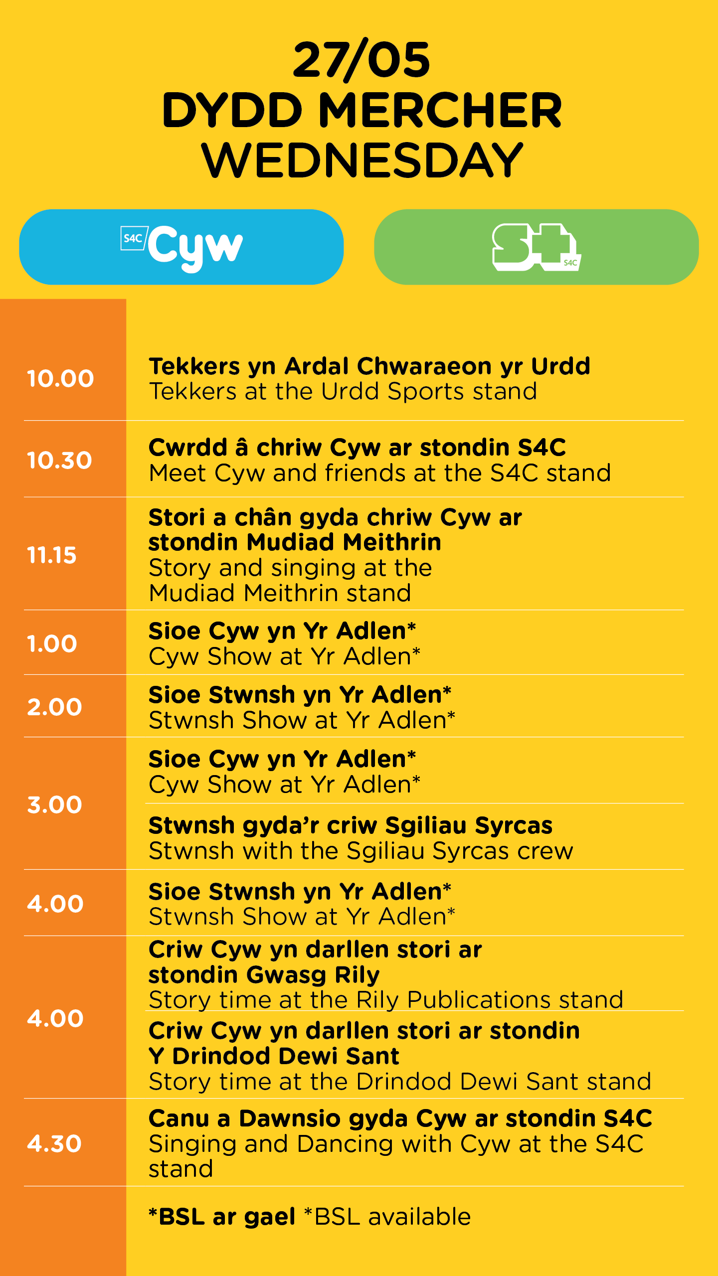Amserlen digidol cyw stwnsh 4